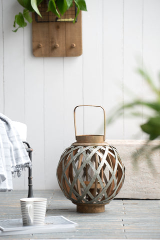 Decorative Lantern with Handle, Wooden Lantern for Indoor Outdoor