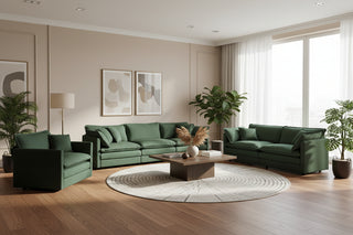 Green Chenille 3-Piece Sectional Sofa Set - Modern Oversized Deep Seat Living Room Group