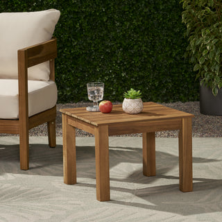 Halcyon Outdoor Side Table with Slat Design and Acacia Wood Frame, Teak
