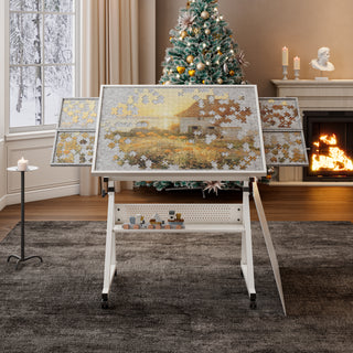 1500 pieces Jigsaw Puzzle metal Table board for adults gift with 4 trays(white)