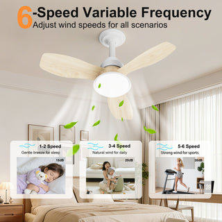 24.4 inch Wood Grain Ceiling Fan with Dimmable LED Light