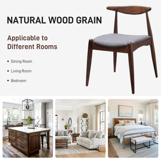 Set of 2 Vintage Rubberwood Dining Chairs with Ergonomic Backrest & Comfort Cushions in Walnut and Light Gray, Solid Rubberwood Frame with TSCA-Certified Foam Seats