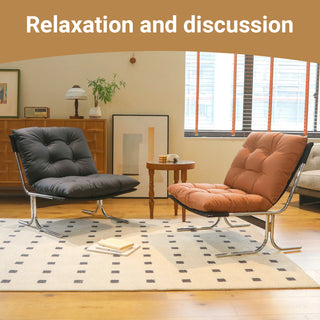 Leather Armchair Modern Accent Chair – High Back Sofa Chair with Metal Legs & Soft Padding for Living Room, Bedroom & Home Office (Brown, 1Pc)