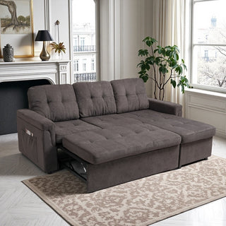  Upholstered Sleeper Sofa - L-Shape Sectional with Storage, Pull-Out Bed