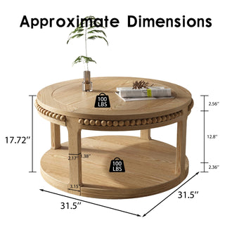 31.5 inch round two-tier solid wood coffee table natural, view 7