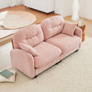 Loveseat Cloud Sectional Couches Chenille Fabric,Tufted Cushion Backrest Design, Ergonomic Design,High-Density Foam Easy Install Elegant Armrests High Quality Wooden Base,Fits Living Rooms,Pink