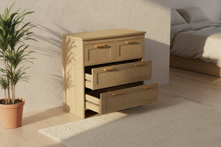 Modern Natural Rattan Cabinet with 4 Drawers - 31.5" Particle Board Storage Dresser