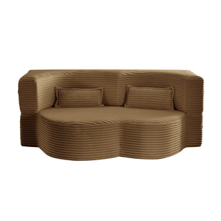 Modern Floor Sofa Bed with Pillows – Full Size 15” Folding Mattress, Plush Corduroy Foam-Filled Sleeper Sofa, Camel