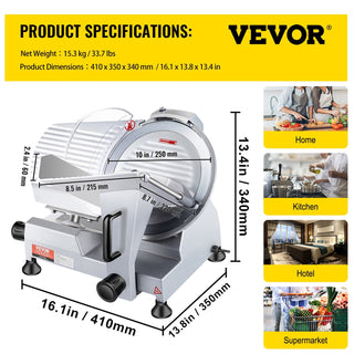 240W Commercial Electric Meat Slicer | 10" Carbon Steel Deli Food Slicer with Adjustable Thickness