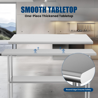 30x60 Inch Stainless Steel Table with Wheels | Commercial Metal Prep Table with Adjustable Undershelf