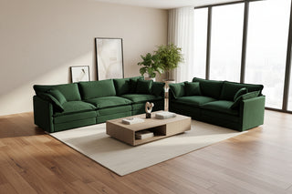 Green Chenille 2-Piece Sofa Set - Modern 2+3 Seater Deep Seat Living Room Group