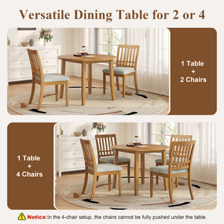 3-Piece Round Dining Table Set for 2 People, 1 Folding Wood Dining Table + 2 Upholstered Chairs, Space-Saving Design for Small Apartments and Dining Areas -LIGHT BROWN