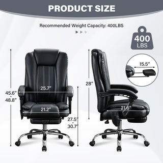 Massage Office Chair with Heat and 6 Vibration Points,Executive Office Chair with Foot Rest and Padded Armrests,Reclining Backrest and Wheels