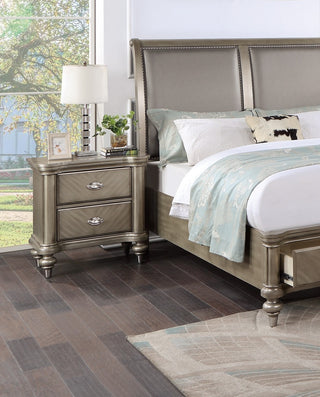Luxury Antique Silver Nightstand with 2-Drawer Storage