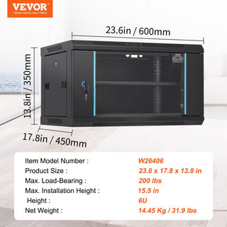 6U Wall Mount Network Server Cabinet | 15.5" Deep Locking IT/A/V Rack Enclosure