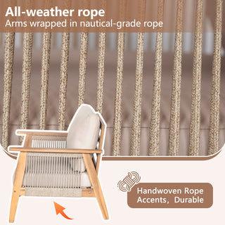 Outdoor 4-piece Acacia Wood and Rope Sectional Patio Sofa Set