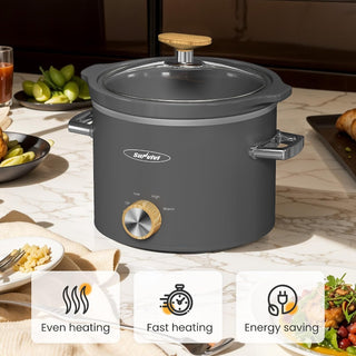 2 Quart Small Slow Cooker with Ceramic Pot, Grey