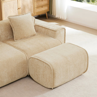 Modular L-Shape Sectional Boneless Sofa with Ottoman, Light Camel