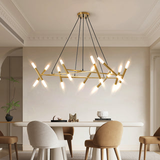 41" Golden Modern Chandelier Light Fixture, Branch Design with Frosted Tubes & Black Cords, Adjustable Height Pendant Light for Dining Room, Living Room & Kitchen Island (Bulb Not Included)