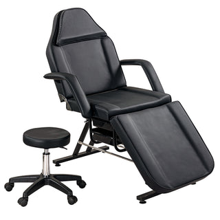 3-Section Adjustable Facial Bed | Massage Table & Tattoo Chair w/ Hydraulic Stool & Trays (Black)