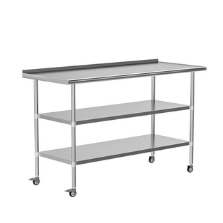 60x24 Inch Stainless Steel Table with Wheels | Commercial Prep & Work Table with 2 Adjustable Shelves