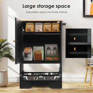 Black Elevated Pet Feeding Station with Hidden Storage Cabinet