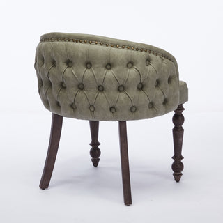 Hand-pulled buckle decoration PU Dining Chair,Accent Leisure Chair, Mid-Century Modern Arm Chair with Solid Wood Armrests and Legs, 1-Seat Cushioned Sofa for Living Room Bedroom,Olive Green color