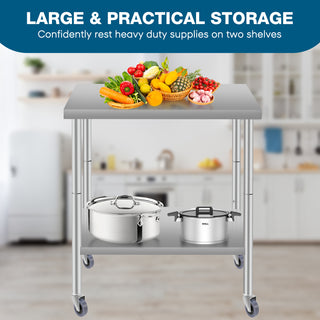 Stainless Steel Work Table 30" x 24" with Wheels | Commercial Kitchen Prep Table with Undershelf