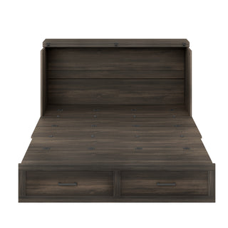 Rustic Gray Queen Murphy Cabinet Bed - Farmhouse Guest Bed with Charging Station