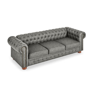 Chesterfield 3-Seater Sofa - Tufted PU Upholstery, Scrolled Arms