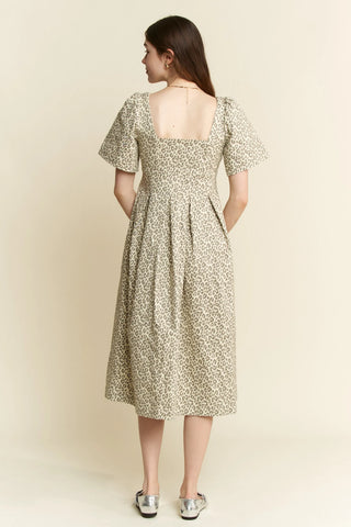 Jade By Jane Leopard Print Bell Sleeve Midi Dress - 97 % cotton