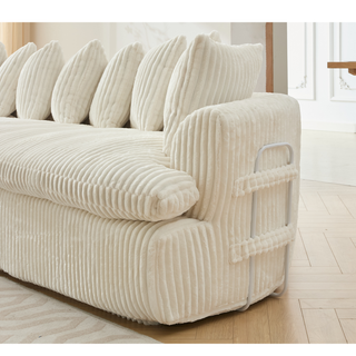 127" Large Curved Sectional Sofa – L-Shaped Left Couch, Beige Corduroy, 10 Back Cushions, No Assembly, Modern Living Room Sofa