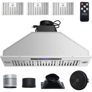 Insert Range Hood, 900CFM 4-Speed, 36 Inch Stainless Steel Built-in Kitchen Vent with Touch & Remote Control LED Lights Baffle Filters, Ducted/Ductless Convertible, ETL Listed