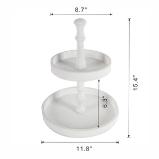 Add a touch of elegance to your home with this D11.8 x 15.4" Two-Tiered Round Wooden Tray in white. Perfect for organizing and displaying items, this versatile tray features two levels for efficient storage, making it ideal for use on coffee tables, countertops, or as a serving tray. The sleek white finish and wooden construction offer both durability and a modern aesthetic, seamlessly complementing various home decor styles. Use it to display decor, store essentials, or serve drinks and snacks at gathering