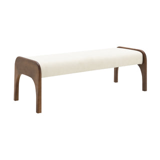 Modern Upholstered Long Bench in Beige Chenille Fabric with Rubber Wood Legs, 50.25 Inch Dining Bench for Kitchen, Bedroom, Entryway