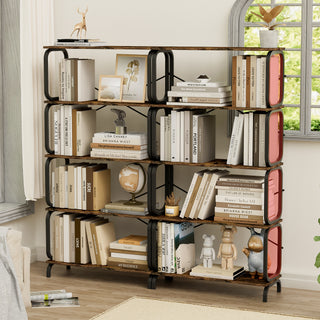  5-Tier Large Book Shelf, Open Bookcase for Home Office, Living Room, Vintage Industrial Style Bookshelf with Metal Frame, Rustic Brown