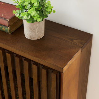 Mid-Century Modern Fluted Sideboard Cabinet with Storage & Outlet Holes – Walnut Buffet for Living Room, Kitchen & Entryway