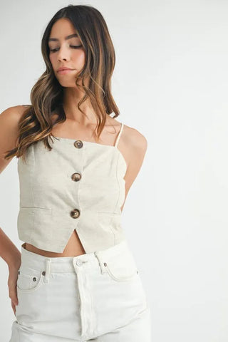 MABLE Linen Mix Button Down Tank Top