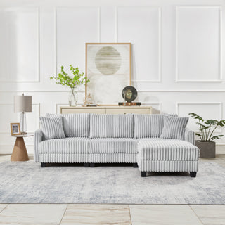 100-inch corduroy fabric sofa with L-shaped modular 3-seat convertible sofa, built-in dual charging ports at the arms, and armrests can be freely placed anywhere