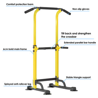 Adjustable Pull Up Bar & Dip Station - 10 Height Settings, 400LBS Capacity, Multifunctional Home Gym Strength Trainer for Men & Women,Yellow+Black