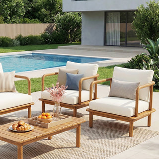 Canape Acacia Club Chair with Cream Cushion Set of 2