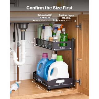 2-pack 2-tier pull out under sink organizer in black