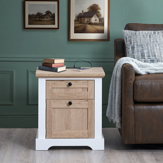 AUTUMN Modern Night Stand with Charging Station (USB & Type-C), Drawer Slide Pre-Assembly, End Table with Drawers for Bedroom Living Room, Side Table for Bedroom, Easy Assembly, White Oak