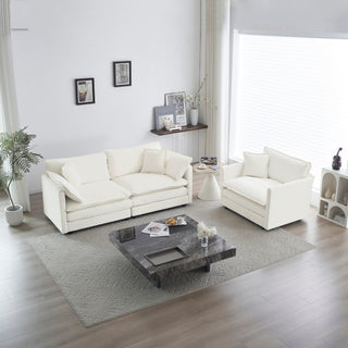 White Chenille 2-Piece Sofa Set - Comfy 2-Seater Loveseat and Accent Chair