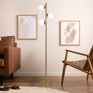 Brilliance Modern Gold Brush Floor Lamp | Opal Glass Shades, Round Metal Base & Multi-Light