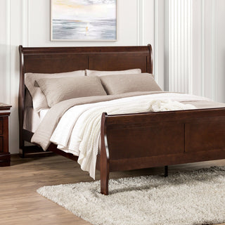 Dark Cherry Sleigh Design 1pc Twin Size Bed Bedroom Furniture Louis Phillipe Bed Bracket Feet Wooden