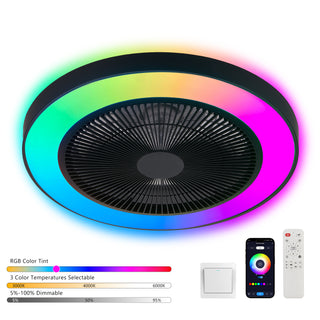 19-inch Black Ceiling Fan Light with LED RGB – Dimmable & Color-Changing, APP & Remote Control, Modern Smart Ceiling Fan for Living Room, Bedroom, and Dining Room (Silent/6-Speed/Reversible/DC Motor)