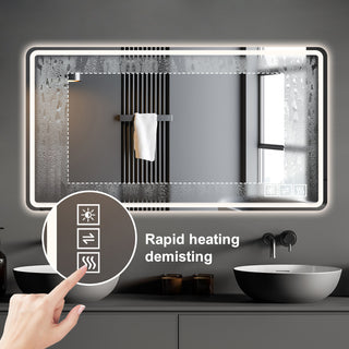 40*24 Inch LED Bathroom Mirror Vanity Mirrors with Front Lights Wall Mounted Anti-Fog Frameless Make Up Mirror with Light 5 mm Copper-Free Silver Mirror Horizontal or Vertical