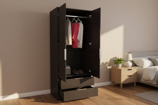 TUHOME Wenden 2-Drawer 2-Door Armoire in Black - Modern Wardrobe with Hanging Rod