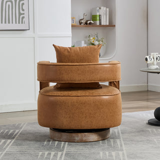 29.1"W Swivel Barrel Accent Chair – Modern PU Leather Open Back Club Chair with Weathered Base, Brown, for Living Room, Bedroom, Office, Lounge